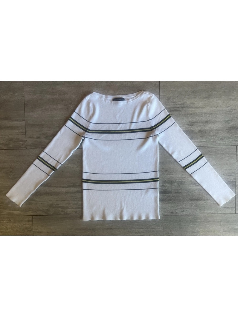 Banana Republic Navy Yellow Striped Ribbed Boatneck Sweater M Coastal Preppy